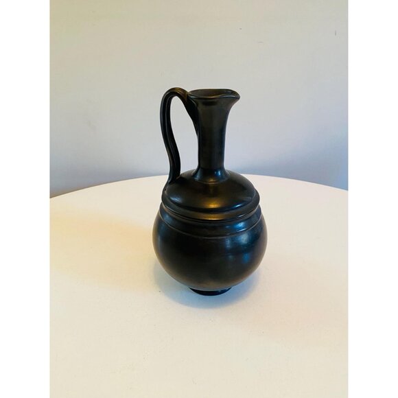 Vintage Lama Oaxaca Mexico Black Clay Pitcher Mexican Art Pottery Signed Pottery - Picture 2 of 9